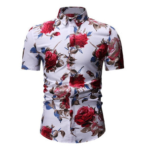 2020 Men's Slim fit Flower Printed Shirts Male Short Sleeve Floral Shirt Men