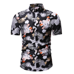 2020 Men's Slim fit Flower Printed Shirts Male Short Sleeve Floral Shirt Men