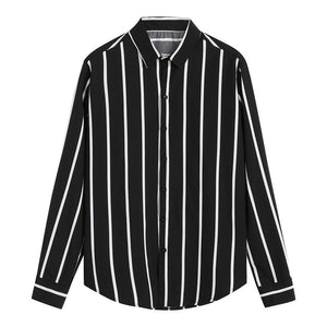 Men's Fashion Black White Stripe Loose Long