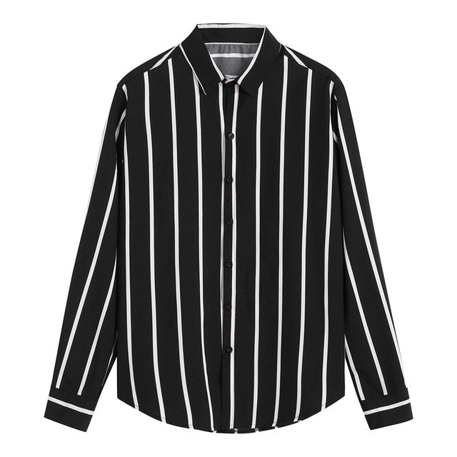 Men's Fashion Black White Stripe Loose Long